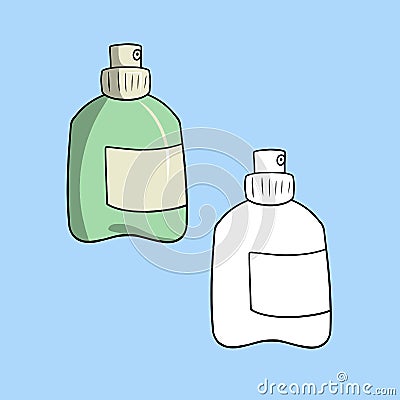 A set of pictures, a green plastic bottle, a spray bottle, a vector illustration in cartoon style Vector Illustration