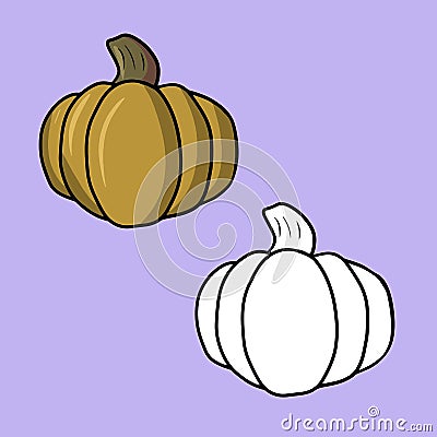 A set of pictures, a large orange ripe pumpkin, a vector cartoon Vector Illustration