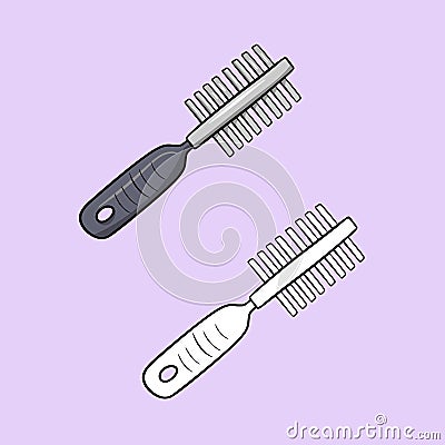 A set of pictures, a metal comb for animals with a black plastic handle, a vector illustration in cartoon style Vector Illustration