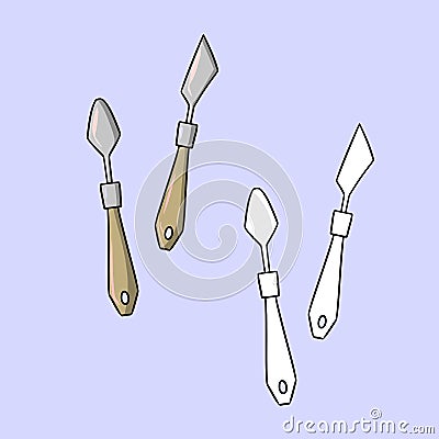 A set of pictures, metal palette knives with wooden handles, a set for the artist, a vector Vector Illustration