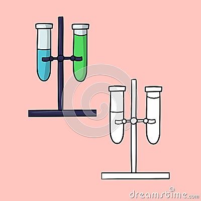 A set of pictures, a metal stand with glass test tubes, a chemical experiment, a vector Vector Illustration