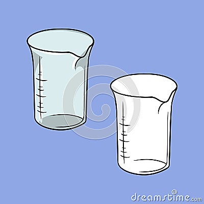 A set of pictures, a monochrome picture, a glass measuring cup with divisions, a vector Vector Illustration