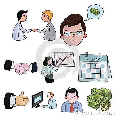 A set of pictures about the transaction, work, office. Vector Illustration