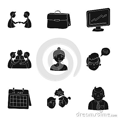 A set of pictures about the transaction, work, office. Office center, analytics.Business conference and ntgotiations Vector Illustration