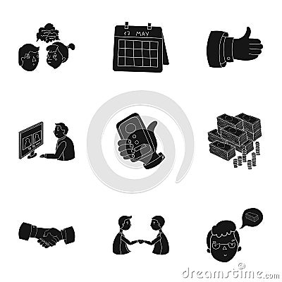 A set of pictures about the transaction, work, office. Office center, analytics.Business conference and ntgotiations Vector Illustration