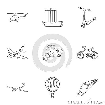 Set of pictures about types of transport. Transportation of people, cargo. Ground, underwater, air transport. Transport Vector Illustration