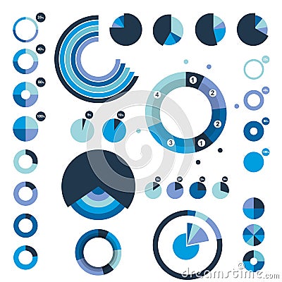 Set of pie circle, round charts, graphs. Vector Illustration