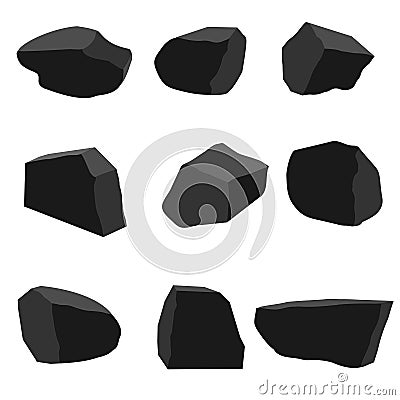 A set of pieces of hard coal from nine pieces Vector Illustration