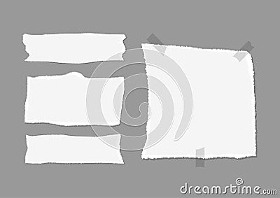 Set of pieces of torn paper with shadow and adhesive tape. Vector Illustration