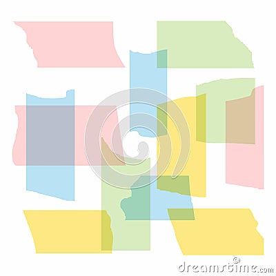 Set of pieces of transparent colored adhesive tape. Vector Illustration