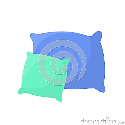 Set of pillows. Large and small object. Cartoon flat illustration. Soft colored cushions in blue and green Vector Illustration