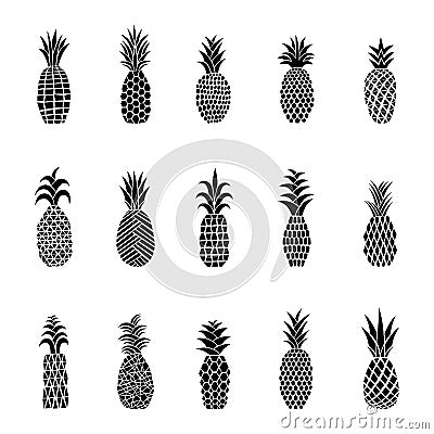 A set of pineapples. Tropical fruits collection Vector Illustration