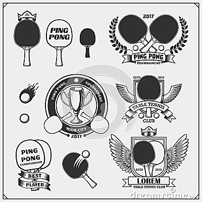 Set of ping pong labels, icons, emblems and design elements.Set of ping pong labels, icons, emblems and design elements. Vector Illustration