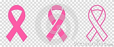 Set of pink awareness ribbon icons Vector Illustration