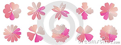 Set of pink flowers, flora icon, abstract background texture vector illustration art graphic design Vector Illustration