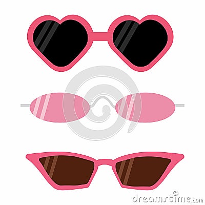 A set of pink framed sunglasses with black and dark lenses. Vector illustration in flat style Vector Illustration