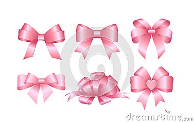 Set of pink gift bows. Concept for invitation, banners, gift cards, congratulation or website layout vector. Vector Illustration