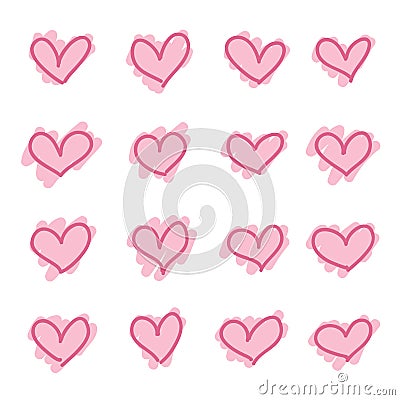 Set of pink hand drawn hearts sketch Stock Photo