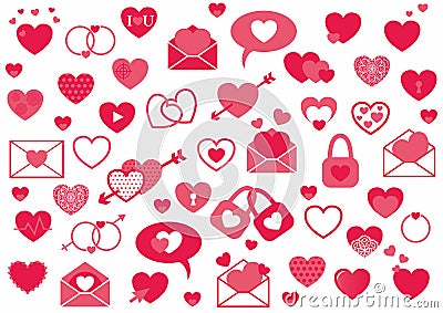 Set of pink hearts, set love elements Vector Illustration