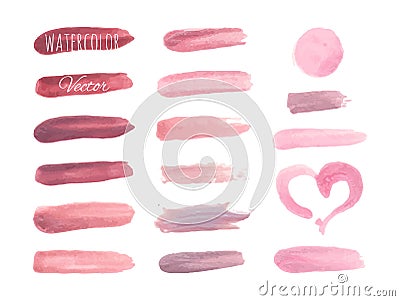 Set of pink paint brush strokes Vector Illustration