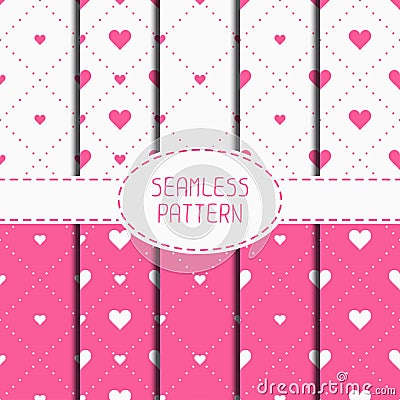 Set of pink romantic geometric seamless pattern Vector Illustration