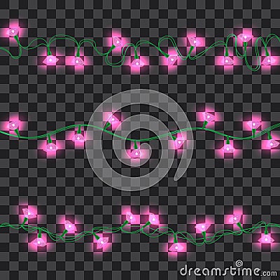 Set of pink shining garland lights Vector Illustration