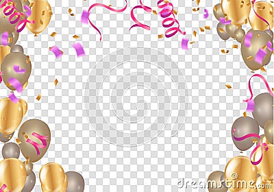 Set of pink, white transparent with confetti helium balloon isolated in the air. Party Vector Illustration Vector Illustration