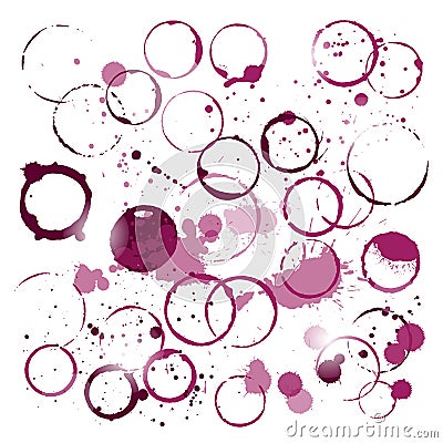 Set of wine stains and splatters. Hand drawn illustration. Vector collection. Vector Illustration