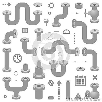 Set of Pipes System Elements. Modern Vector Illustration for Schemes Design Vector Illustration