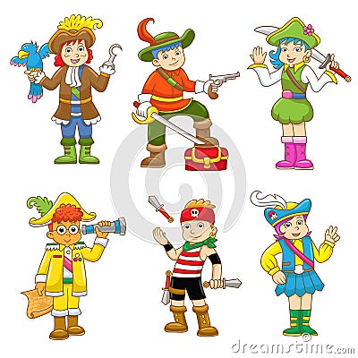 Set of pirate child cartoon Vector Illustration