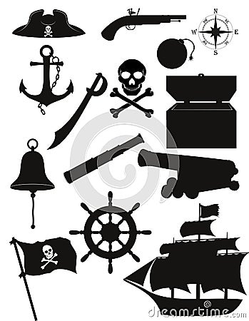 Set of pirate icons black silhouette vector illustration Vector Illustration