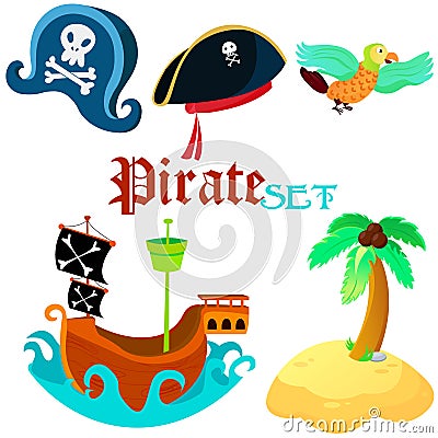 Set of pirate objects - Vector Illustration