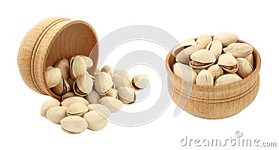 Set of Pistachios in wooden bowl, isolated on transparent background Stock Photo