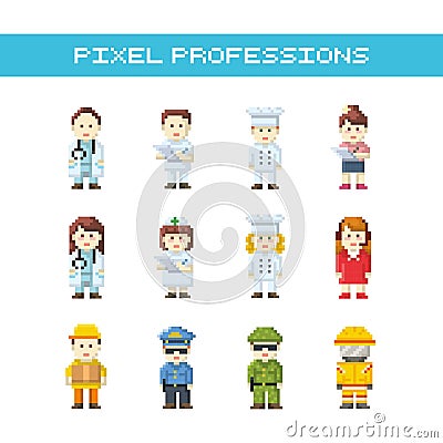 Set of pixel art professions icons. Vector illustration decorative design Vector Illustration