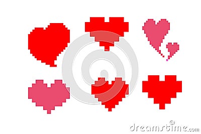 Set of pixel hearts 8bit on white background Stock Photo