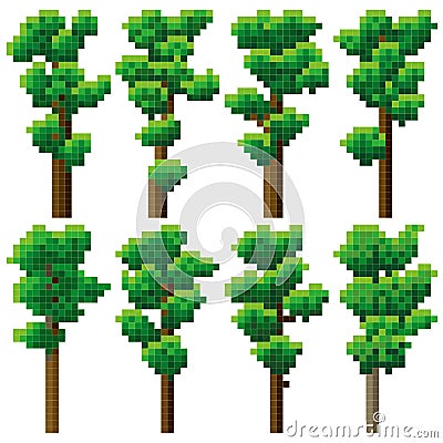 Set of pixel high tree. Vector Illustration