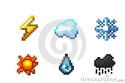 Set of pixel icons . weather concept . isolated on white Stock Photo