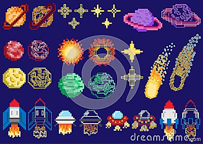 A set of pixel planets Vector Illustration