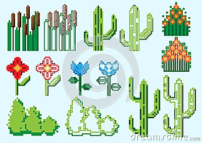 Set of pixel plants Vector Illustration