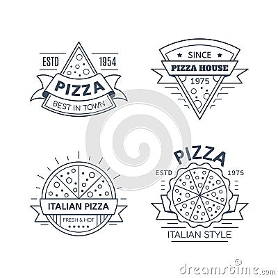 Set of Pizza Badge Design, Vector Line Art Illustration Vector Illustration