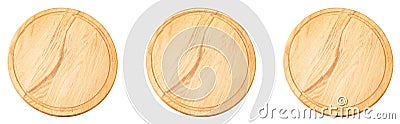 Set of pizza board isolated on white background. Top view mock up. Three variants of empty pizza boards topview Stock Photo