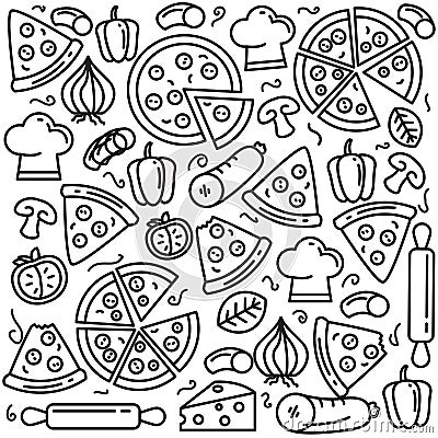 Set of pizza doodles vector illustration and it`s ingredients Vector Illustration