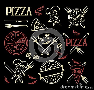 Set of pizza icons Vector Illustration