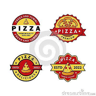 Set of pizza logos in vintage style white background Vector Illustration