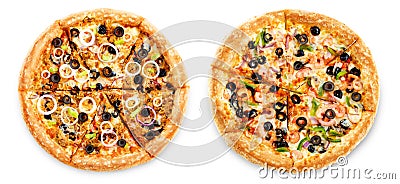 Set of pizzas: pizza with tuna and shrimp Stock Photo