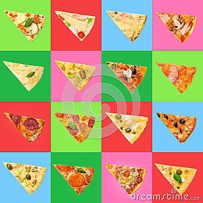 Set of pizzas segments, top view Stock Photo