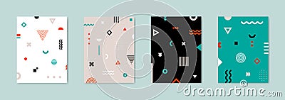 Set of 4 Placard with geometric bauhaus shapes. Retro abstract backgrounds. Vector Illustration