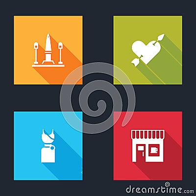 Set Place De La Concorde, Amour with heart and arrow, Woman dress and Coffee shop icon. Vector Stock Photo