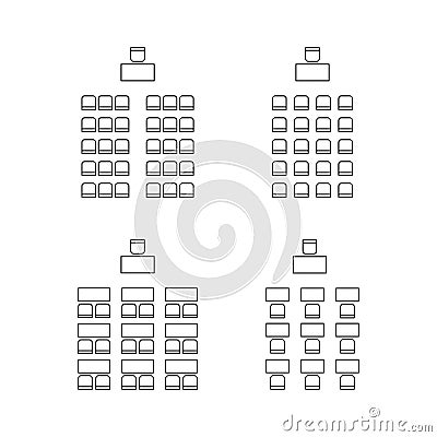 Set of plan for arranging seats in interior, auditorium with place spectators, classroom, theater, lecture hall, layout Vector Illustration