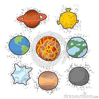 Set planets solar system. Funny cartoon planet- Star: Earth an Vector Illustration